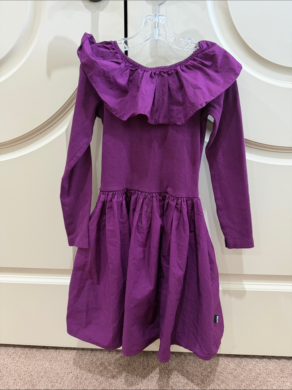 Molo Girls Purple Ruffle-Neck Long Sleeve Dress Size (128) 7-8
